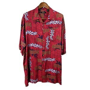 Dámante Rayon Y2K Hawaiian Shirt Men Sz  XLT Raspberry Floral Barkcloth Look